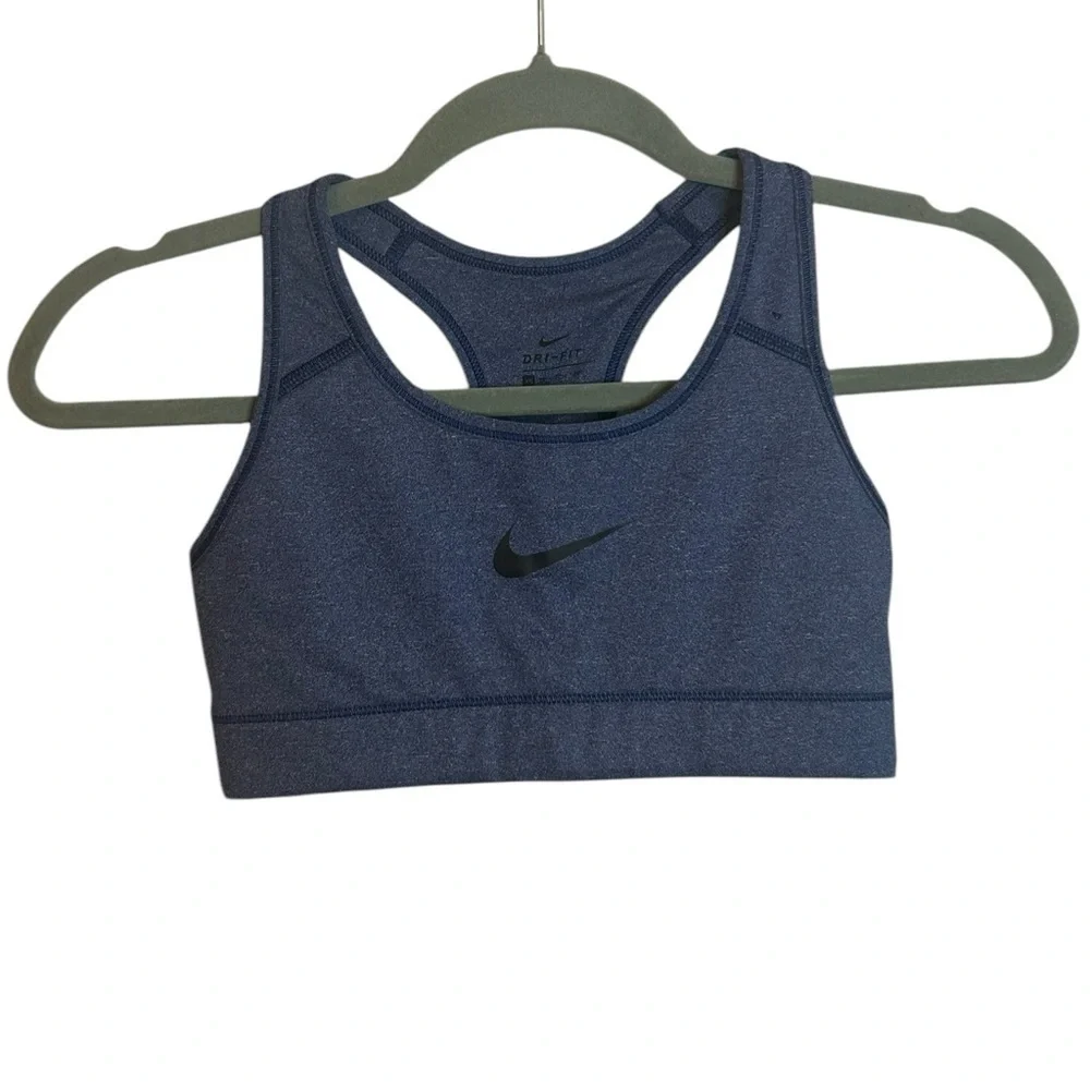Nike Heathered Navy Swoosh Unpadded Sports Bra